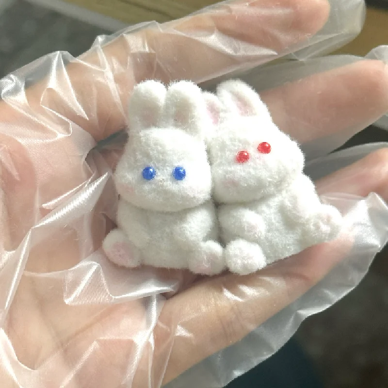 Kawaii Handmade Silicone Pinching Cartoon Mini Red Eyes Blue Eyes Bunny DIY Bag Keychain Pendant Irritability Squishy Kids Toys