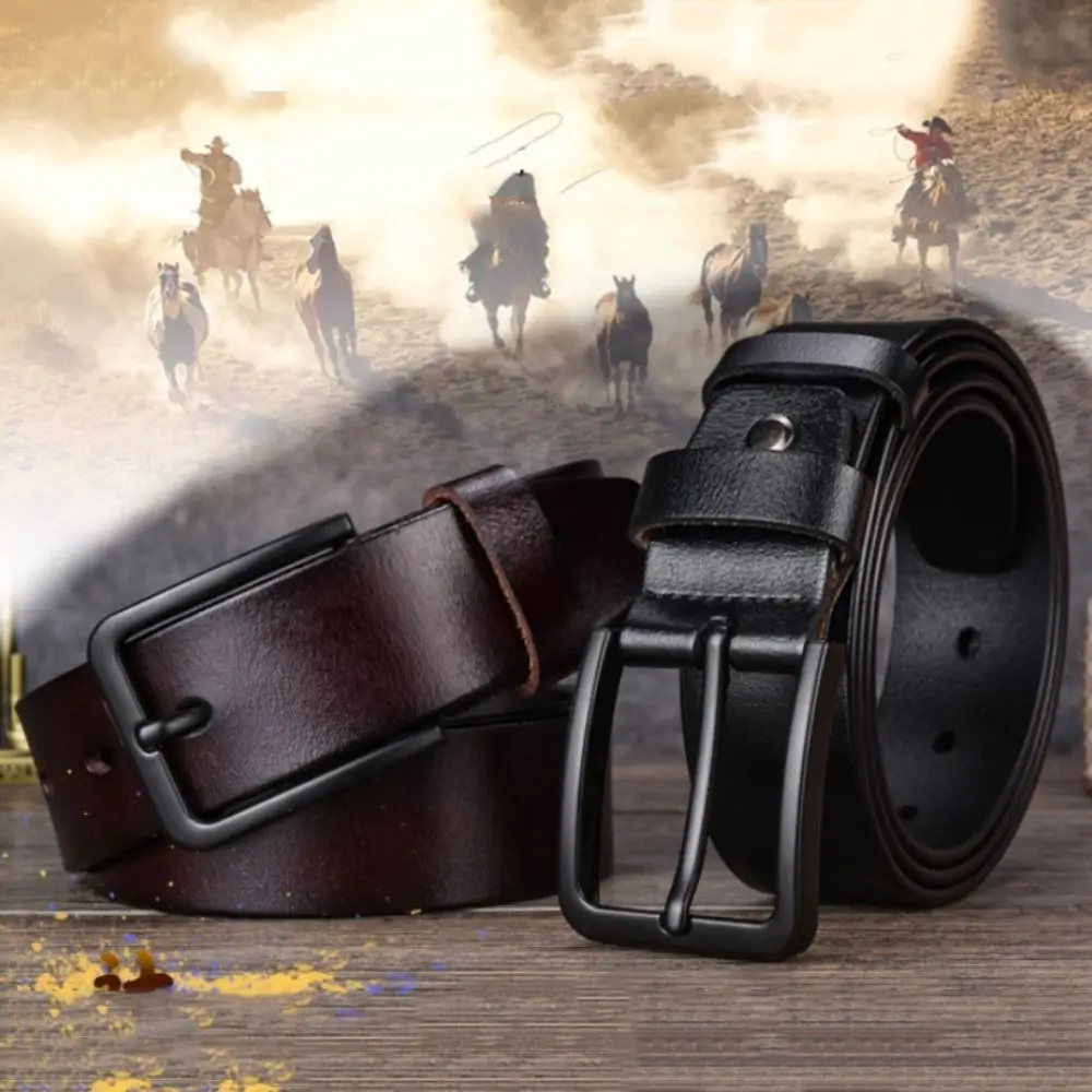 High Quality Genuine Leather Men Belt Alloy Pin Buckle Thick Cowhide Male Strap Black 110/115/120/125cm WaistBelts Jeans