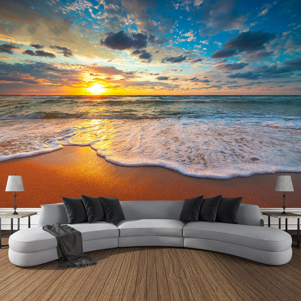 Summer Beach Sunset Landscape Printing Pattern Tapestry Home Living Room Bedroom Dormitory Wall Decor Background Cloth