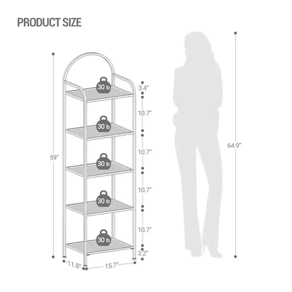 5 Tier Clear Tempered Glass Bookcase Display Rack Storage Organizer Home Office Steel Frame Black BC05001B