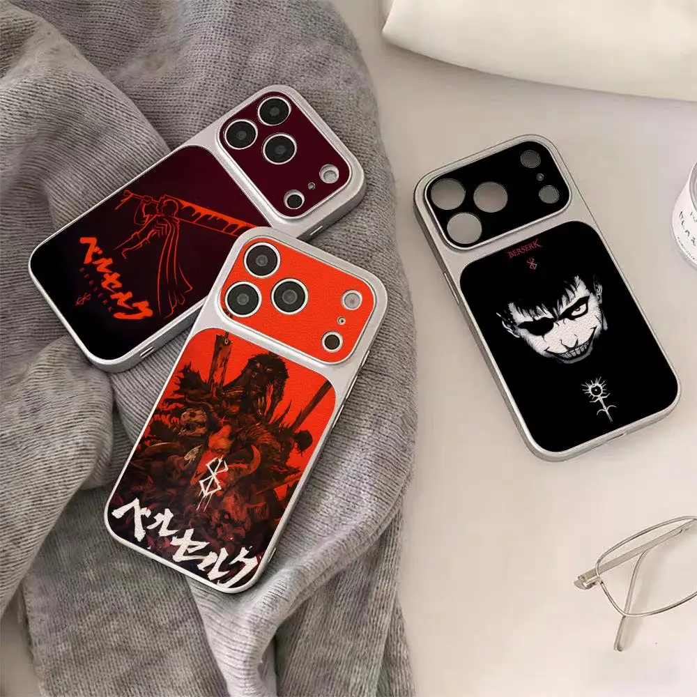 Coque de téléphone Berserk Guts Anime pour iPhone 18 17 16 15 14 13 12 11 Pro Max Plus, en cuir d'agneau électroplaqué