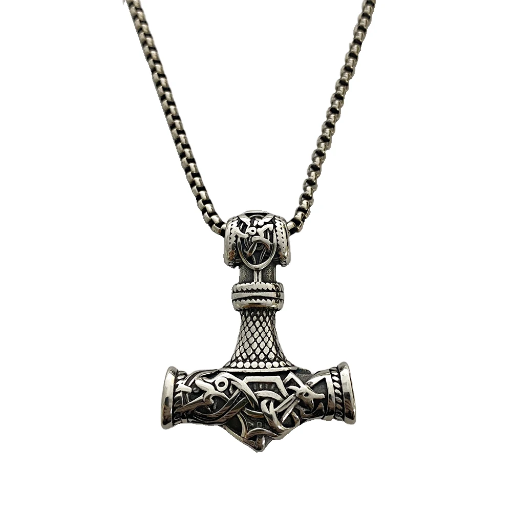

Nordic Thor Hammer Pendant Dragon Pattern Hammer Stainless Steel Necklace Trendy Men's Punk Gothic Jewelry