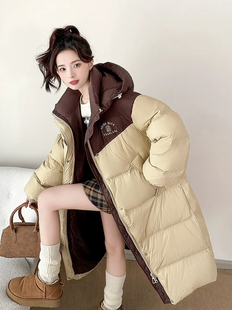 Winter Jackets Woman 2024 Coats Down Patchwork Color Clash Monogrammed Puffer CoatsThickened Warm Long Women\'s Down Jacket