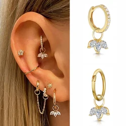 Brincos Dangle para meninas adolescentes, pingente coroa, aros de aço inoxidável, cartilagem da orelha, joia piercing torre, estilo K-pop, cor dourada, 1pc