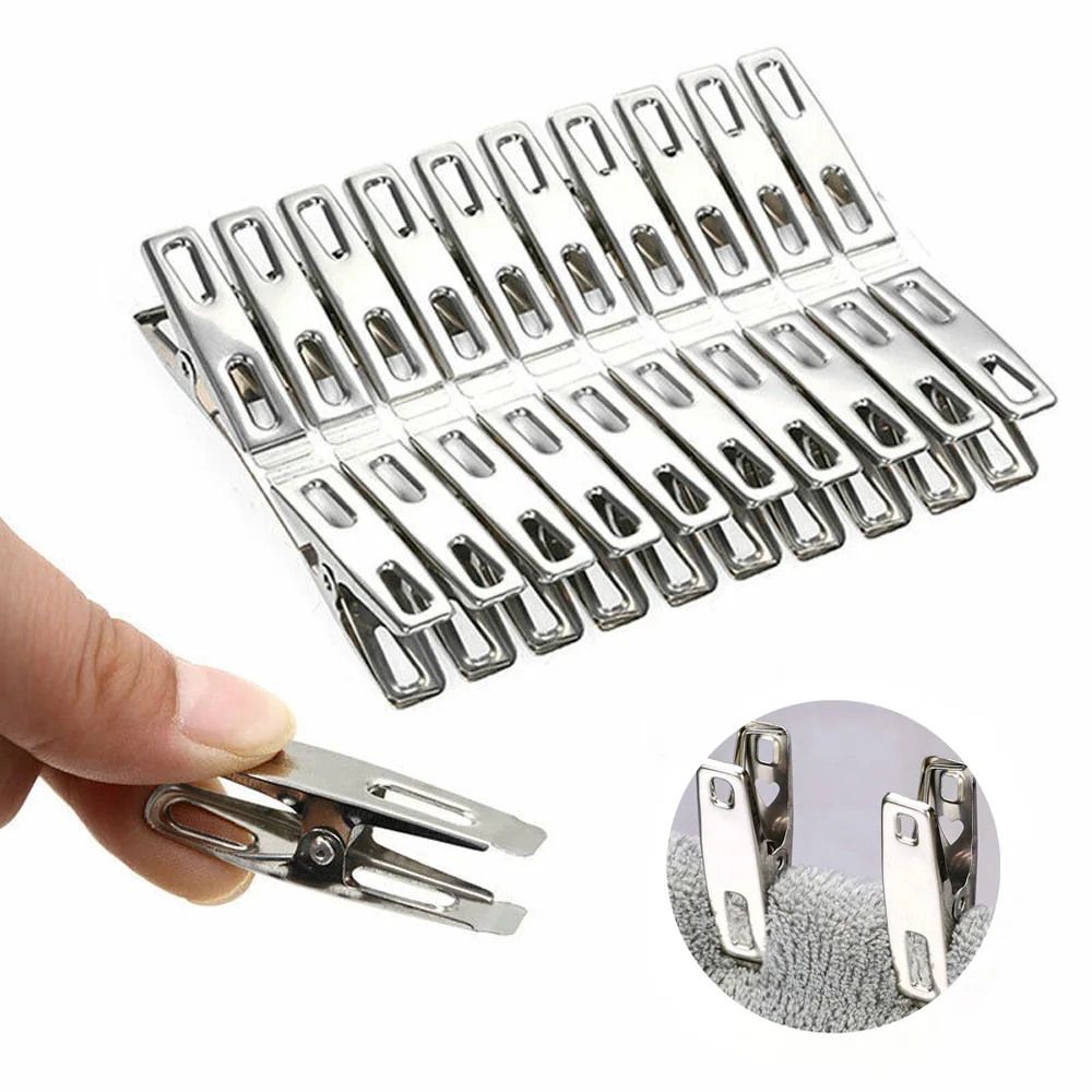 20/40Pcs Clothes Pegs Clamps Stainless Steel Clothespins Photos Metal Laundry Pegs Towel Sock Pins Hanger Sealing 4.5cm Clips