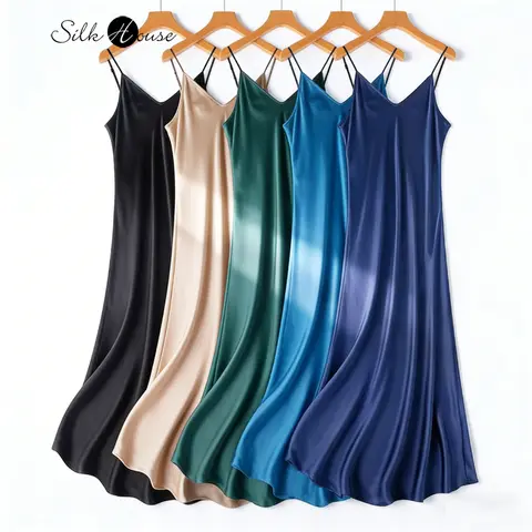 100% Silk Dress Satin 2026 Women's Fashion New 21MM 100% Natural Mulberry Silk Plain Satin Extended French Sexy Adjustable Shoulder Strap Solid Dress
