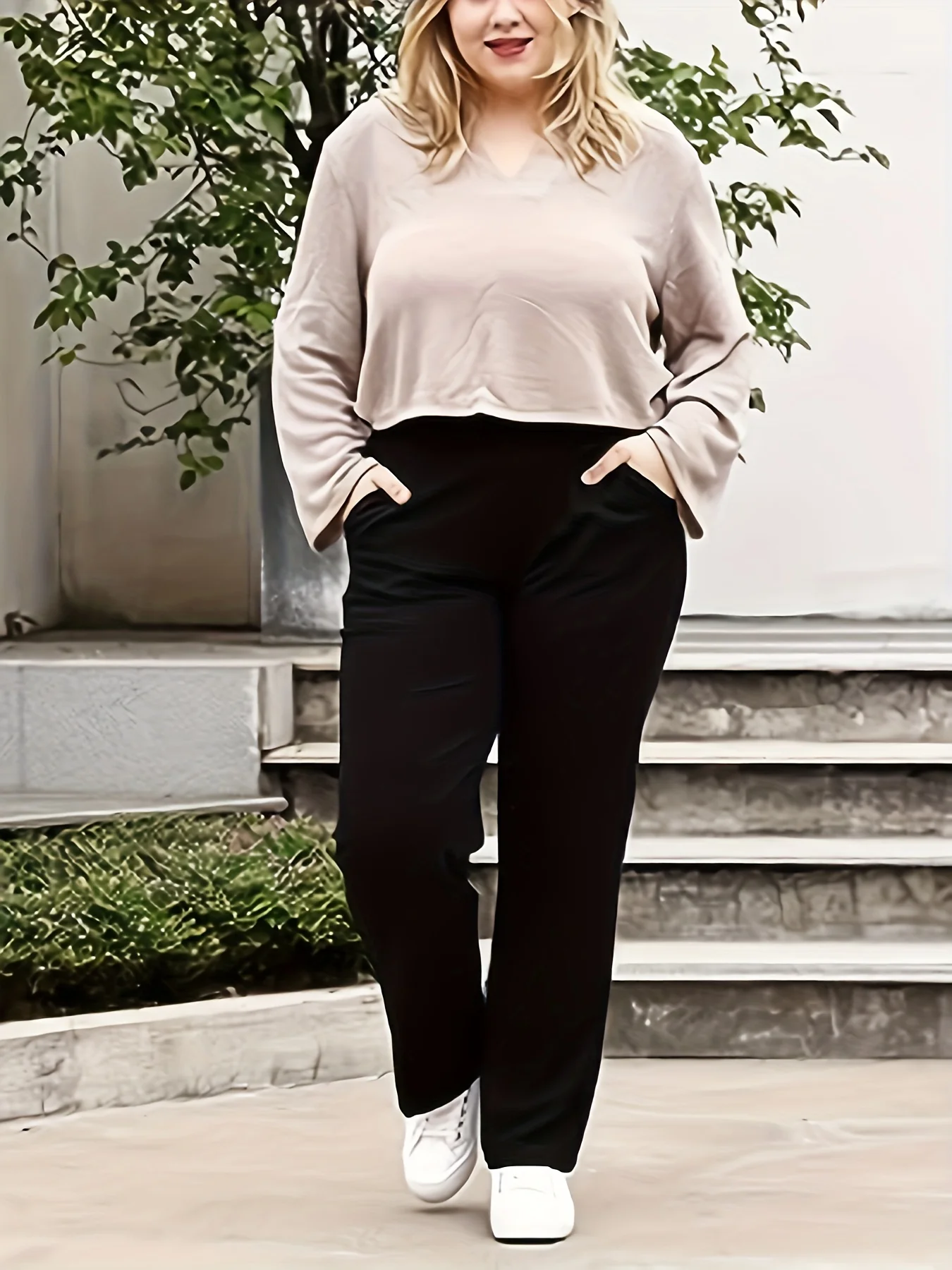 New autumn and winter women's plus size gentle retro knitted fabric casual straight-leg leggings.