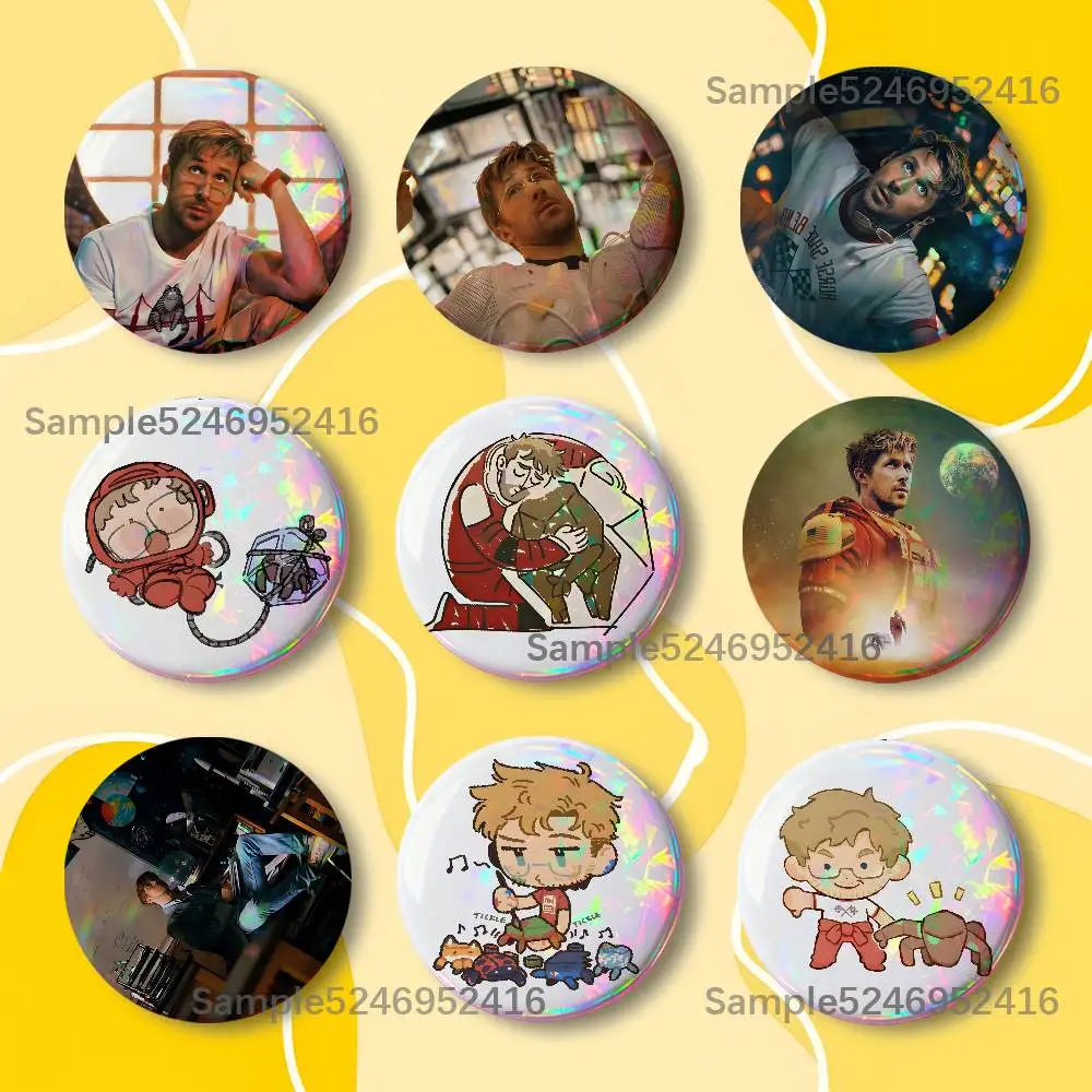 P-Project Hail Mary Ryan Gosling Laser Badge Round Creative Pins Brooch Niche Design Brooch for Backpack Lapel Pins Accessories