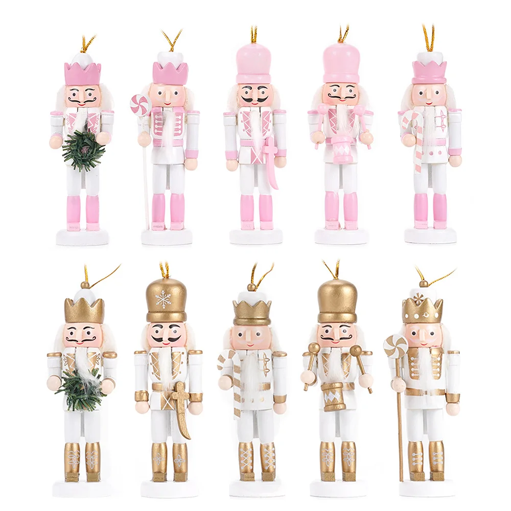 12CM Christmas Nutcracker Soldier Puppet Wooden Handicraft Christmas Tree Pendant Desktop Ornament New Year Home Decoration