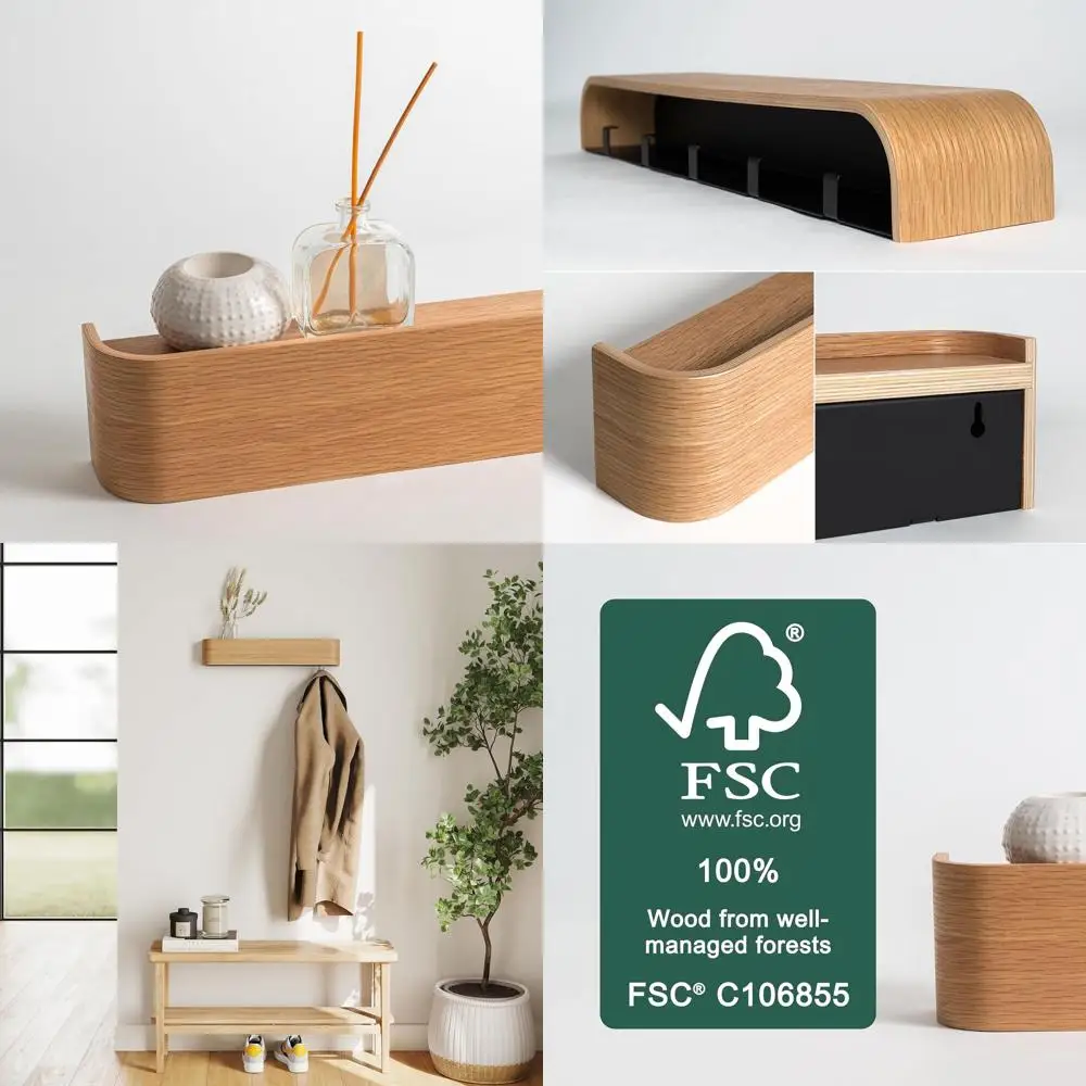 

Современная настенная вешалка для одежды из дуба со скрытыми крючками - современный дизайн