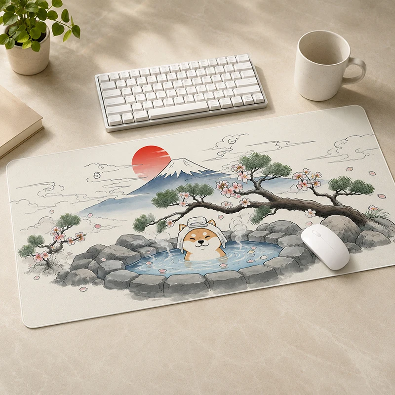 Mouse Pad Gamer Shiba Inu Fuji Hot Spring printon demand Mousepad XXL Playmat Natural Rubber Carpet Soft Desktop Mouse Pad