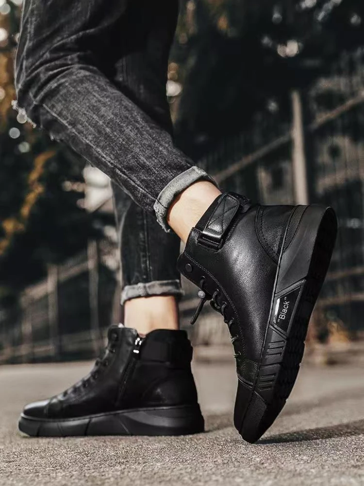 Czarny Modny 2025 Ciepłe Zimowe Buty Męskie Vintage W Promocji Klasyczne Oryginalne Oferty Rozmiar 45 Oferta Retro Moda Nowe Buty Męskie — zdjęcie 2
