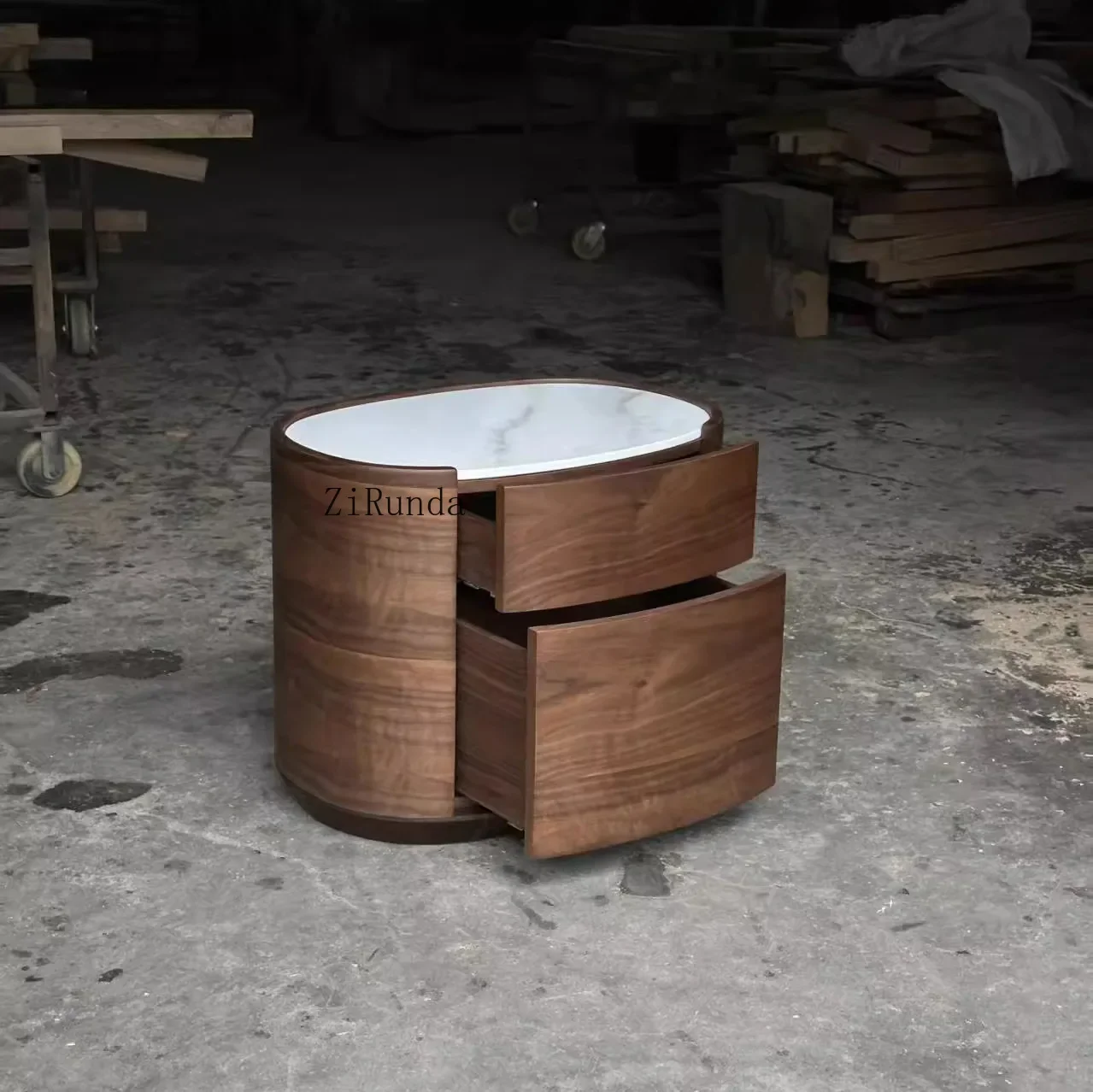 French retro design bedside table with tree knot leather surface ancient style solid wood bedside table