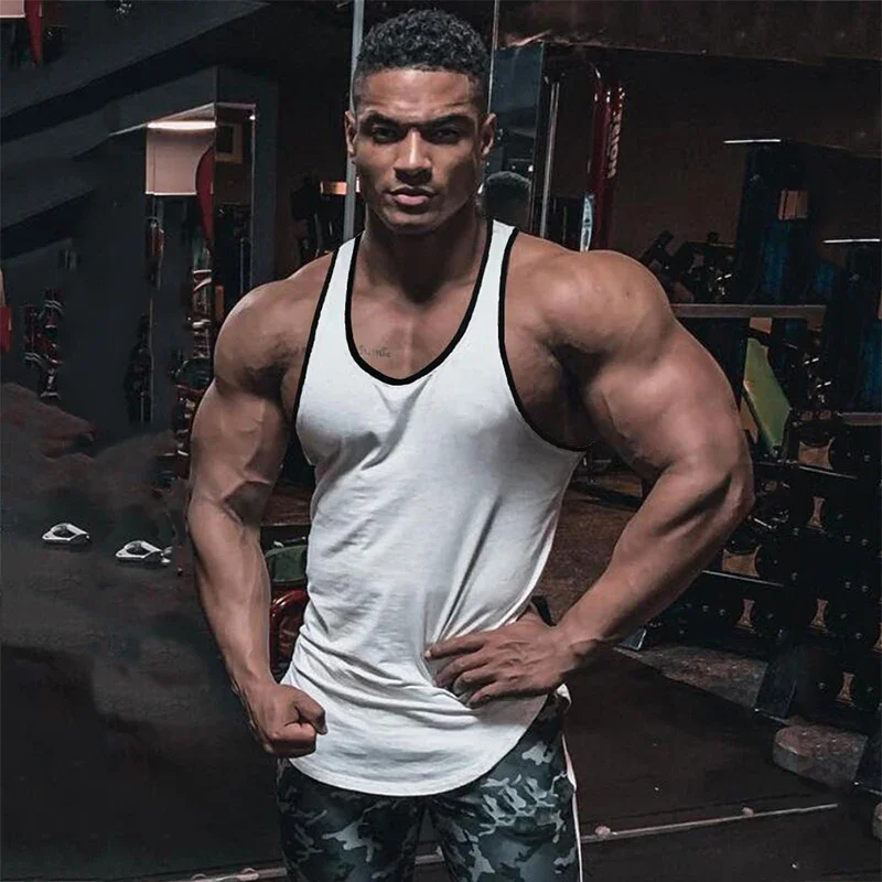 Summer Gym Clothing Men Bodybuilding and Fitness Stringer Tank Top Fashion Sports Vest Muscle Sleeveless Shirt Workout Singlets