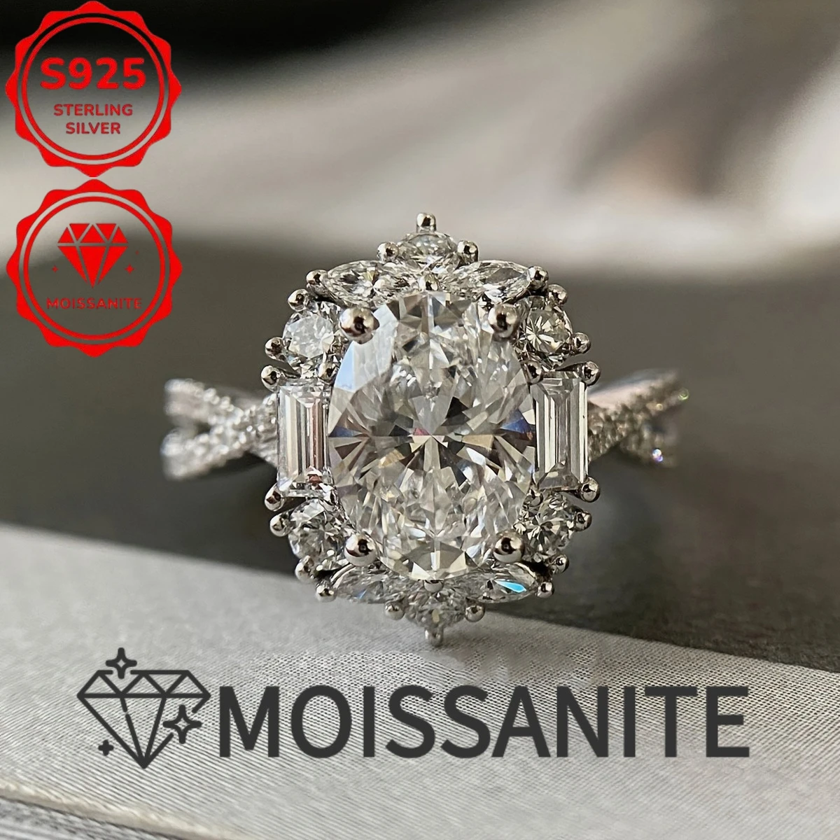 A 2-carat oval sapphire engagement ring made of 925 silver, with a Bohemian style and a cross egg design. It is perfect for weddings and anniversary celebrations, and is an ideal gift for her on Valentine's Day.