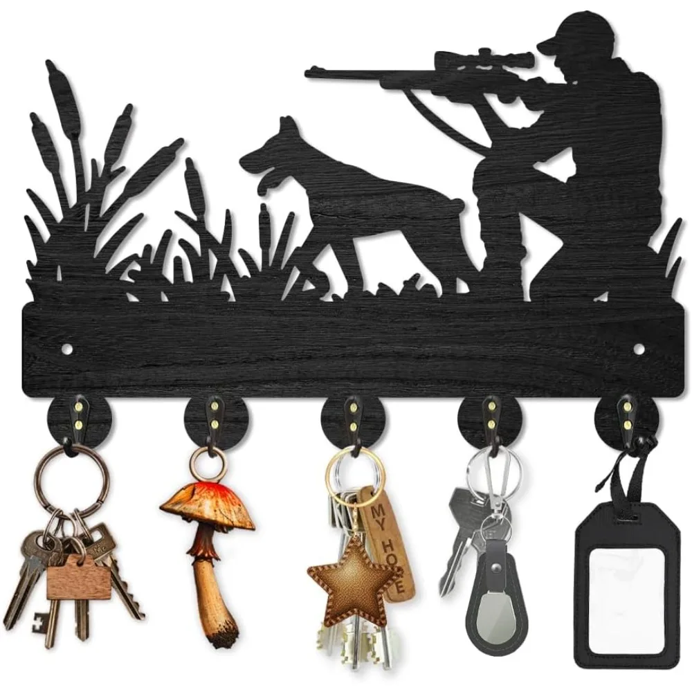 Hunter Hunting Hound Coat Rack Wall Mounted Wood Man Dog Animal Reed Key Hooks for Wall 11.8×7.9inch Black Key Holder making kit