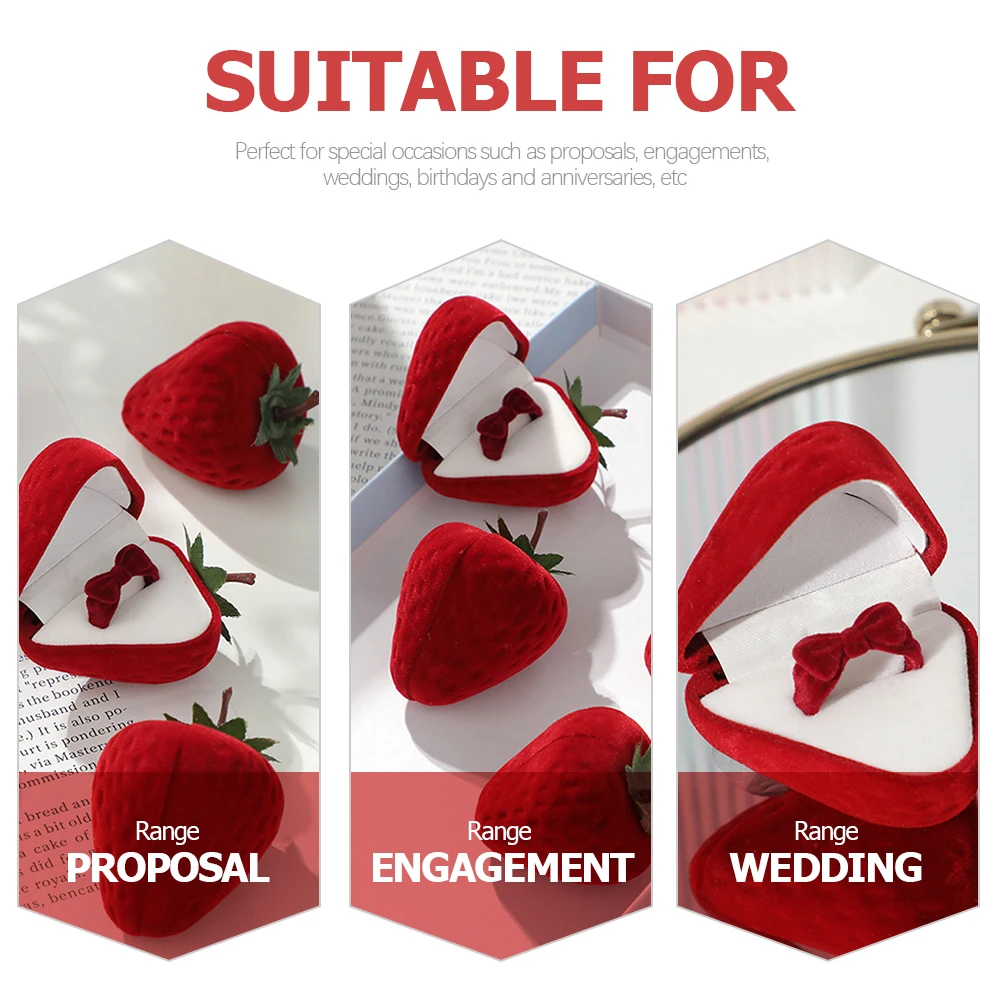 

2 set 2 Sets Strawberry Ring Box Jewelry Storage Display Holder For Wedding Ring Earring Necklace Small Compact Gift Case