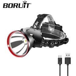 BORUiT 5000LM High Powerful LED Headlamp 18650 Battery USB Rechargeable Headlight Work Head Flashlight Fishing Camping Torch