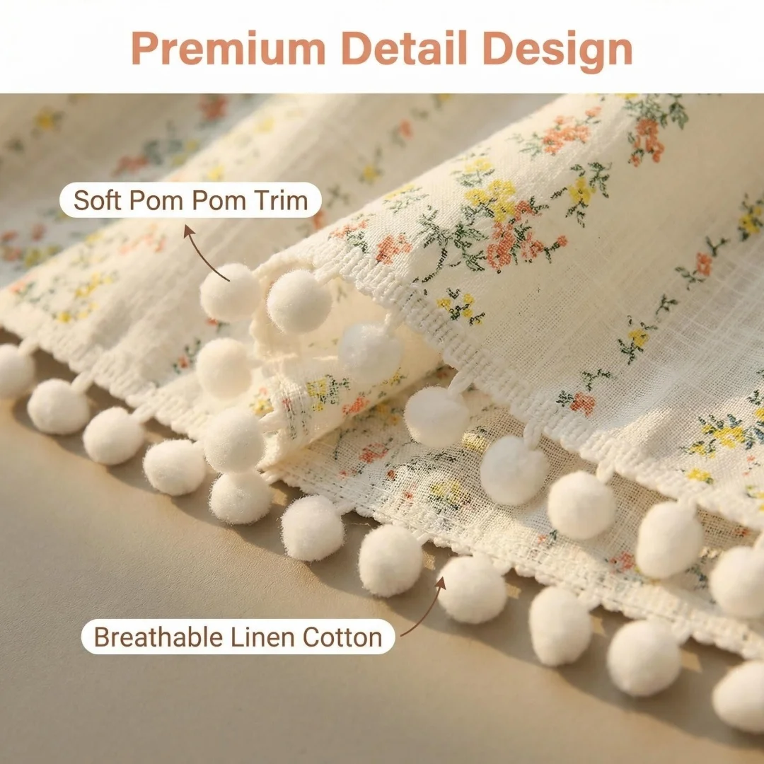 British-American short curtain short curtain small fresh curtain half curtain cotton stripe floral non-perforated door curtain