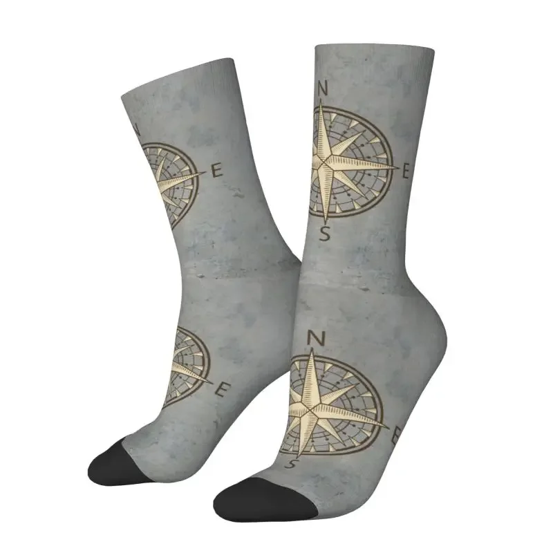 Gray Compass Male Dress Sock for Men Women Breathable Fashion Nautical Sailing Sailor Crew Socks