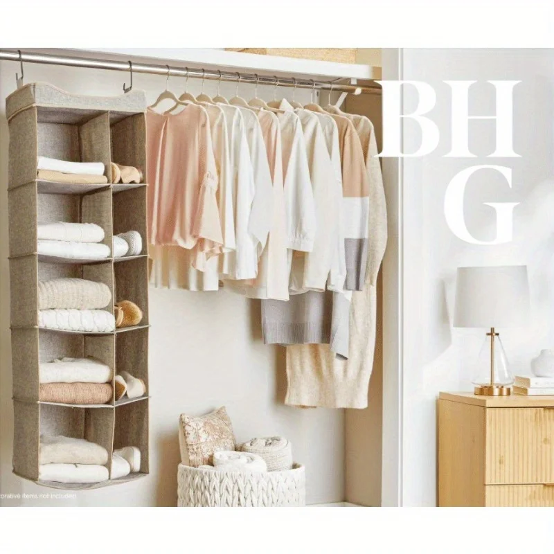 (2팩) 10칸 걸이식 옷장 정리함, 패브릭, 16"W x 12"D x 48"H