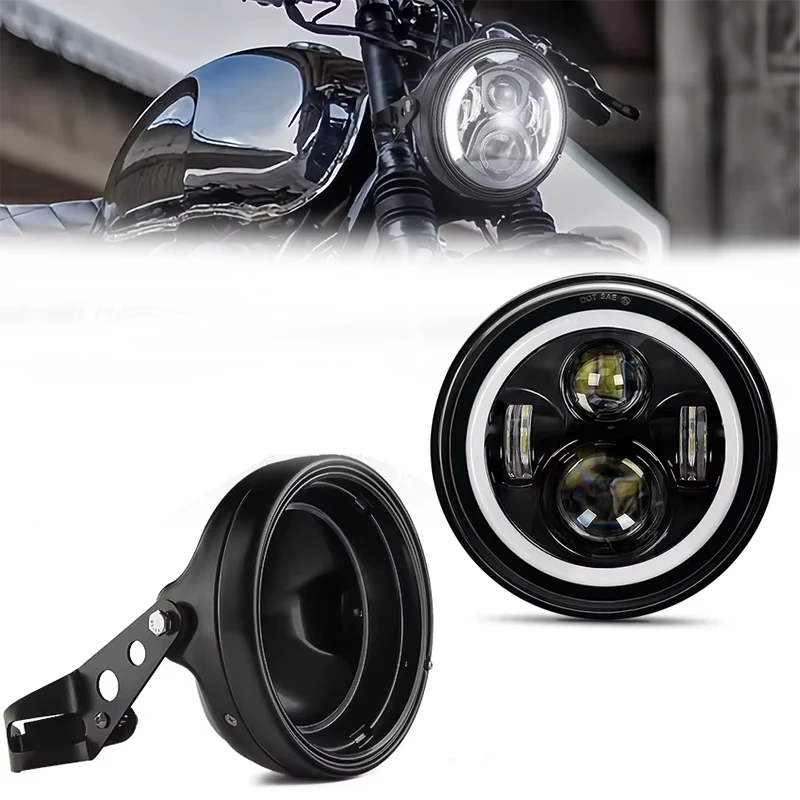 

7 Inch Motorcycle Headlamp Housing Shell Lamp Bucket with Drl Angle Eye Led Headlight for Yamaha for Jeep Car H4 Headlamp