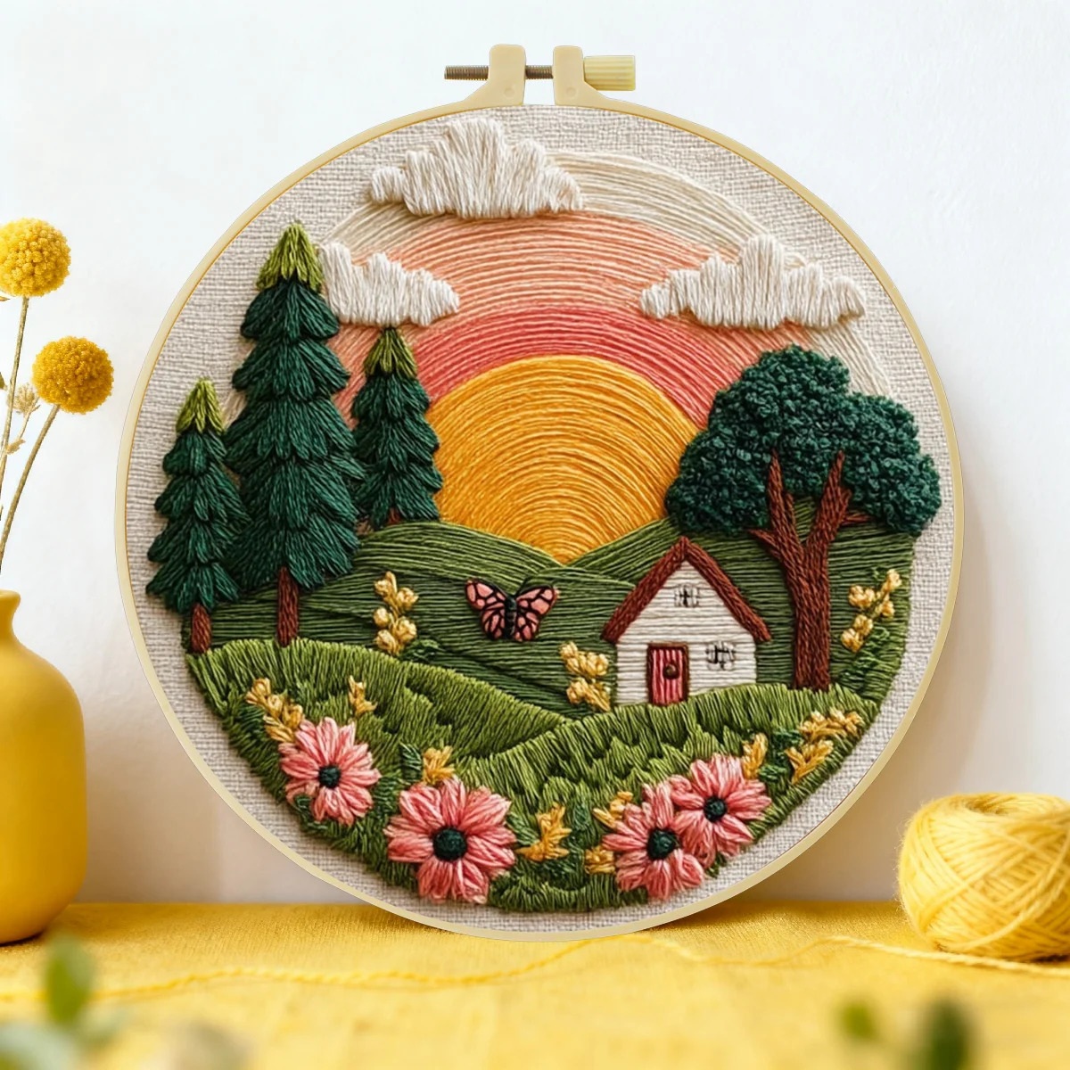 

1pc 20X20CM/15X15CM 7.87/6.3inch Scenery Embroidery Starter Kit DIY kit DIY embroidery kit manualidades Set for Beginner