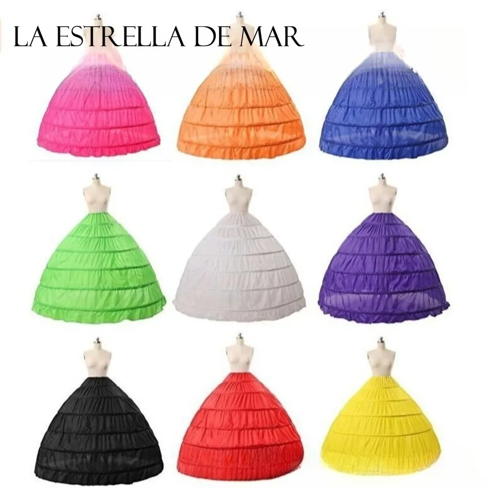 9-farbiger 6-Reifiger Petticoat für Brautkleider – Verstellbarer Taillenbund, Ballkleid-Unterrock, bauschiger Krinoline-Lolita-Rock-Stützrock