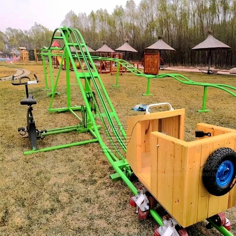 Amusement park equipment human driving mini roller coaster train human roller coaster track
