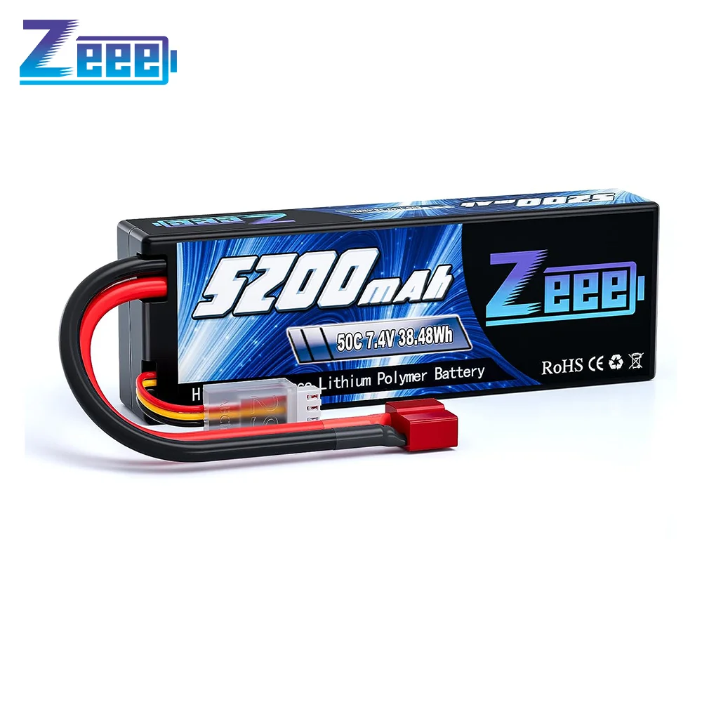 Zeee 5200mAh 2S RC Lipo Battery 7.4V 50C with T Plug for RC Car Truggy Buggy Tank Evader Boat Helicopter FPV Drone Model Parts