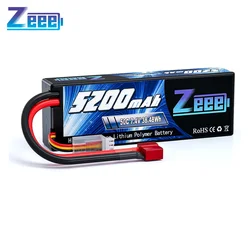 Bateria Zeee-Lipo com T Plug, 5200mAh, 2S, 7.4V, 50C, Carro RC, Tanque Buggy Truggy, Barco Evader, Helicóptero, FPV Drone, Peças Modelo