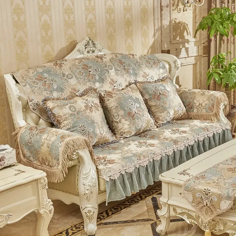 European Chenille Jacquard Sofa Cushion Luxury Non-Slip Couch Slipcover for Office Anti-Scratch Home Decoration for Four Seasons