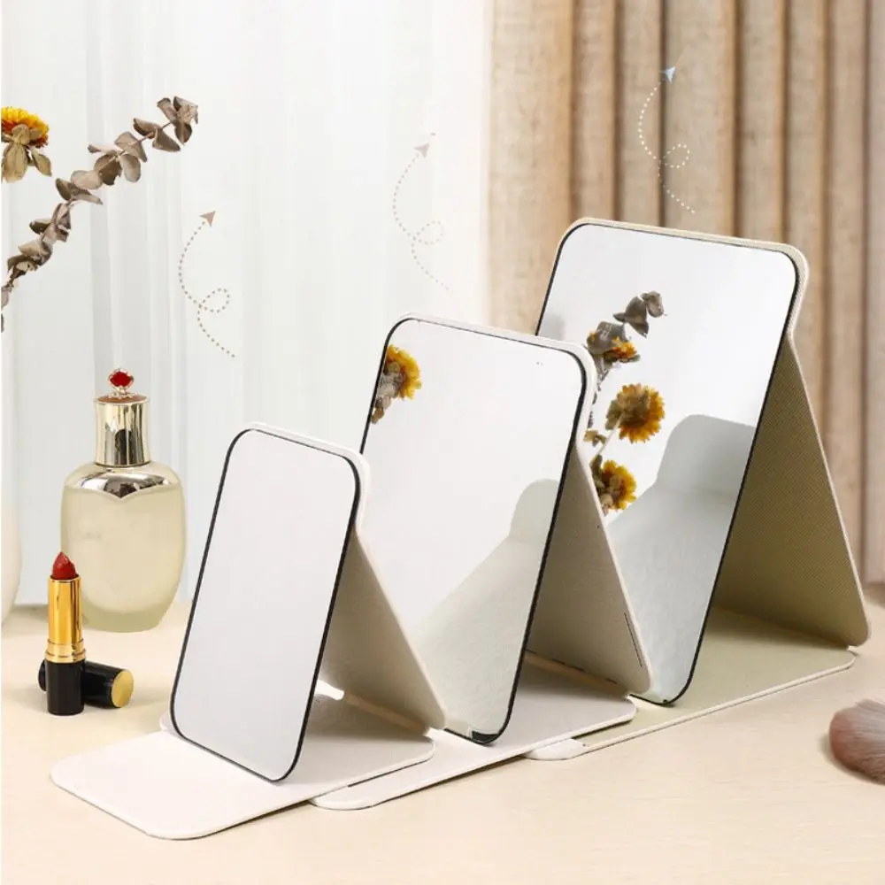 Simple Square Shape Folding Mirror PU Leather Cosmetic Desktop Vanity Mirror Adjustable Beauty Tool Table Mirror Domestic