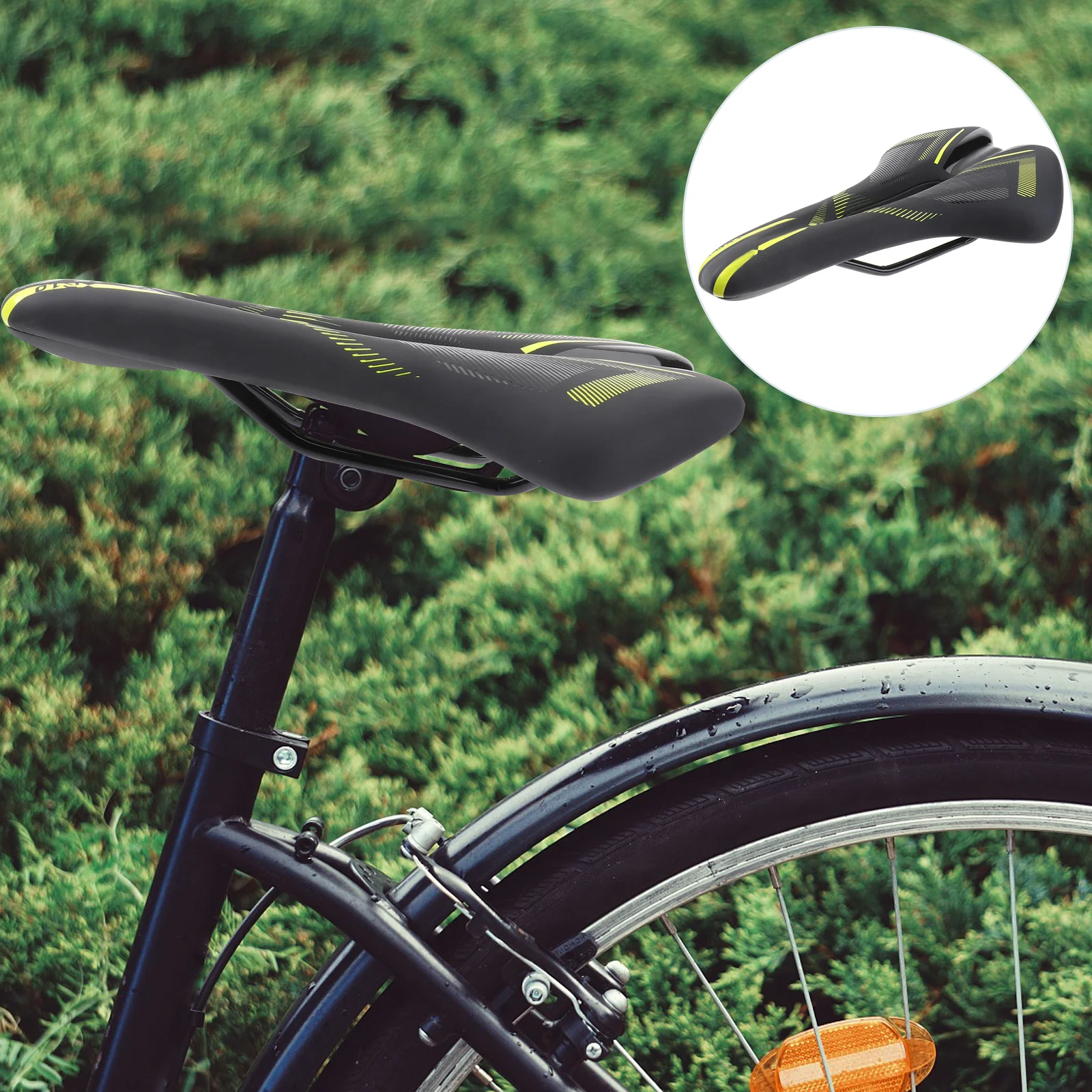 

Comfortable Bike Saddle Yellow Cycling Seat Pad with Scientific Groove Design for Long Distance Riding Firm Elastic Support