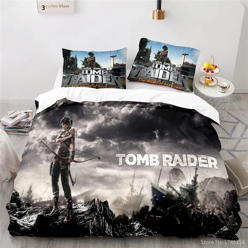 Heroine Lara Croft Bedding Set Game Tomb Raider Duvet Cover Set Comforter Cover Pillowcase Bedclothes Twin Full Queen King Size