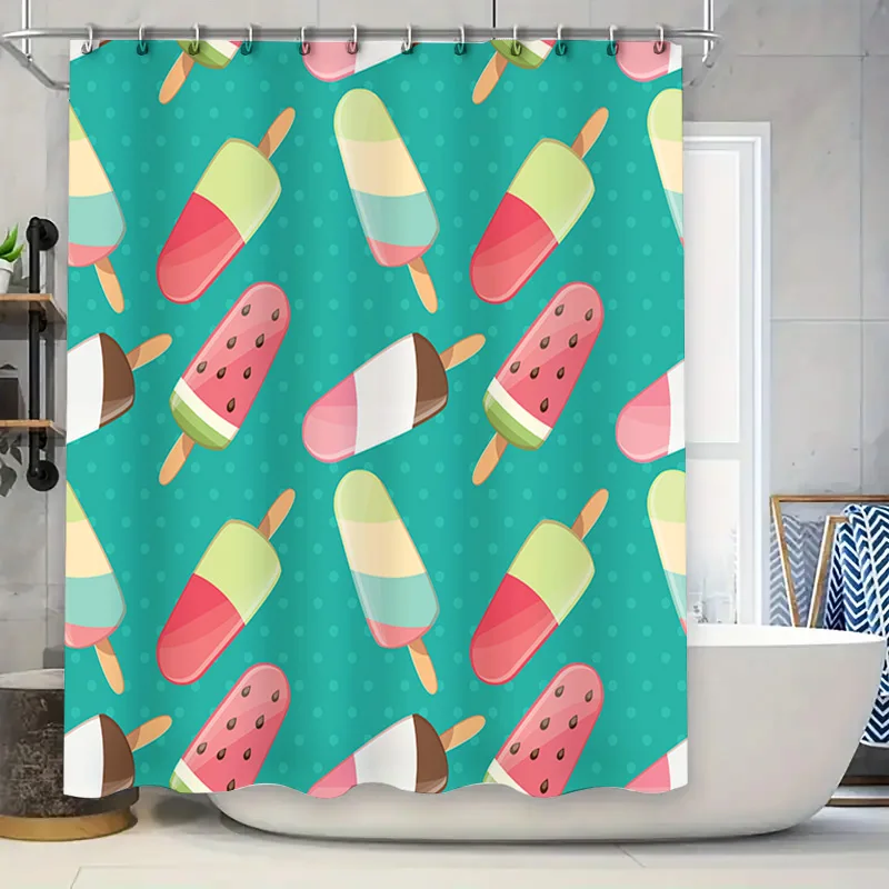 

Летняя стильная занавеска для душа с узором эскимо для декора ванной комнаты, синий, зеленый, желтый, белый, красный, черный, красочная, водонепроницаемая, для дома