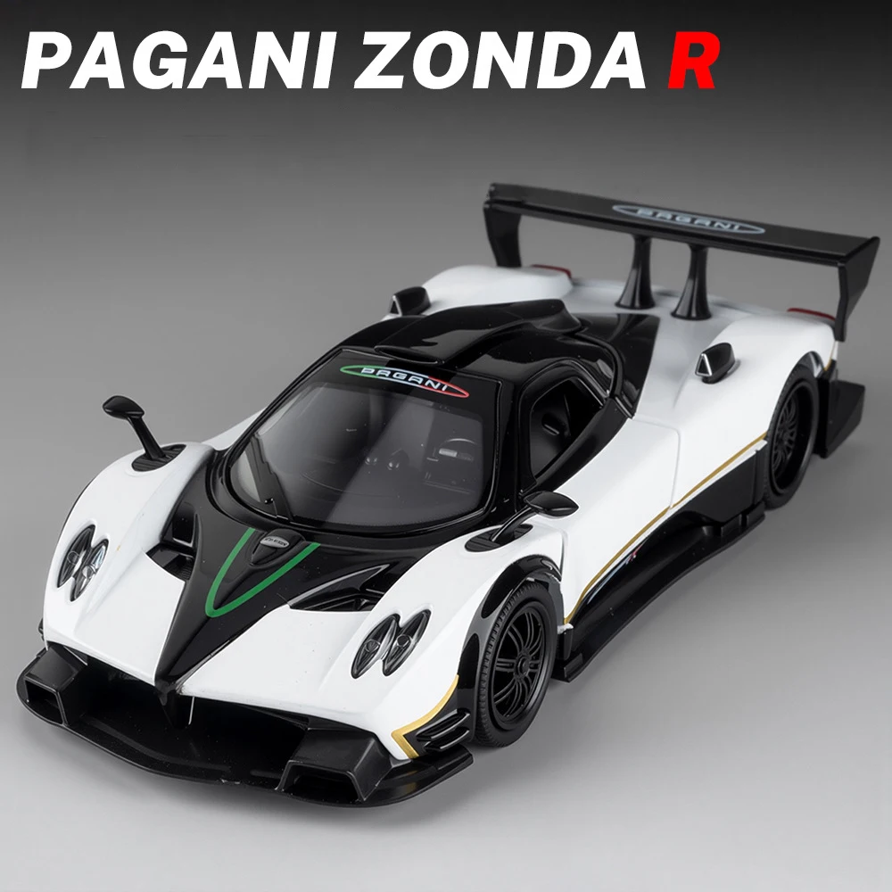 1:32 pagani zonda r supercar liga modelo de carro som e luz puxar para trás brinquedo das crianças colecionáveis presente aniversário