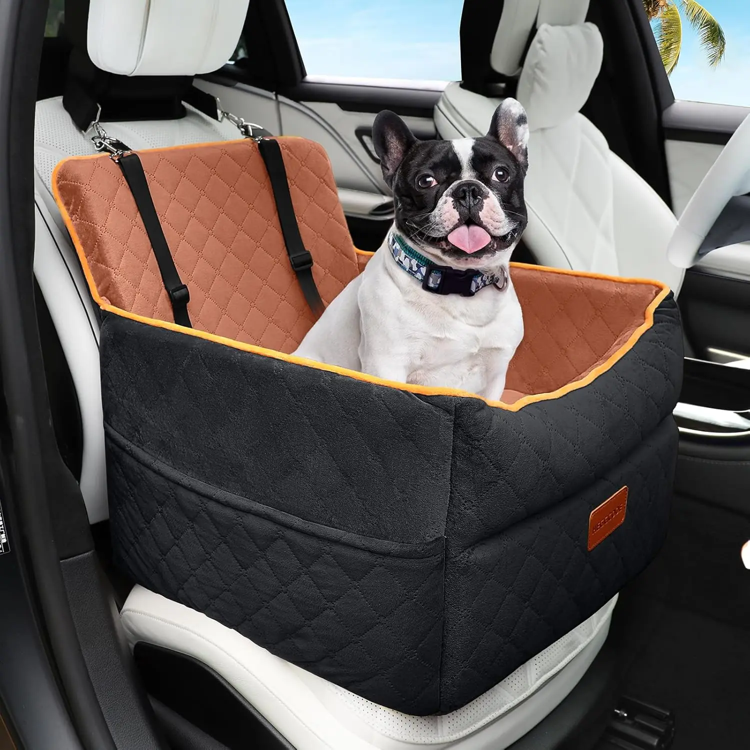 

XiaozePet Luxury Car Seat For Dogs Detachable Washable Dog Booster Seat With Storage Pockets 2 Safety Belts Made Durable Sponge