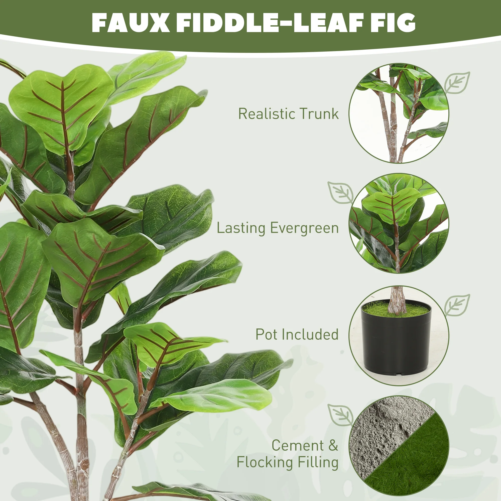 HOMCOM 43インチ人工フィドルリーフフィグツリー、28 - Fiddle Leaf Fig のレビューと価格