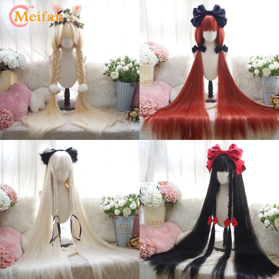 MEIFAN syntetyczna super długa kręcona peruka Lolita z grzywką 120cm blond biały różowy śliczne sztuczne włosy kobiety Halloween peruki do cosplay