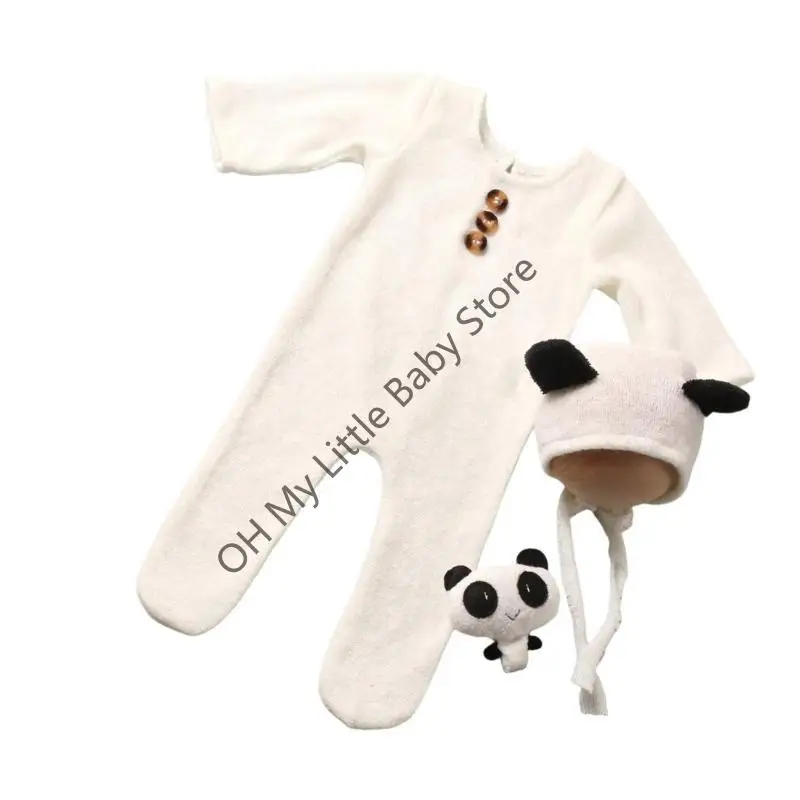 

M76C 1 Set Newborn Dress Up Outfit Comfortable Knitting Fabric Romper & Hat Photoshoots Accessories for 0 to 1 Month Baby