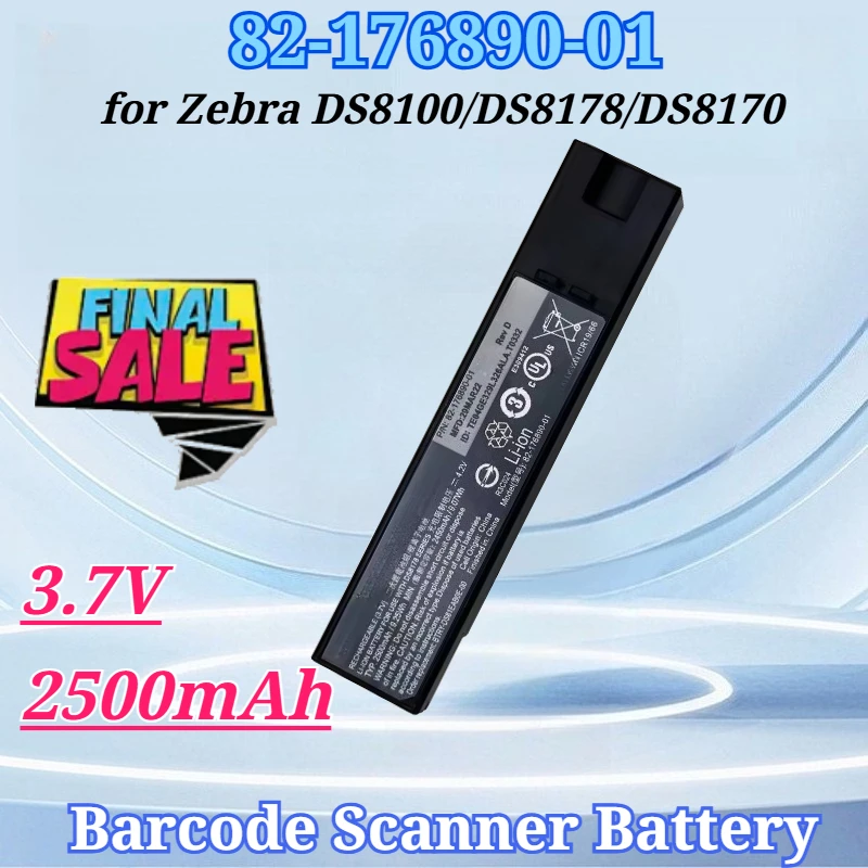 

3.7V 2500mAh for Zebra DS8100 DS8178 DS8170 Series Barcode Scanners 82-176890-01 Replacement Battery