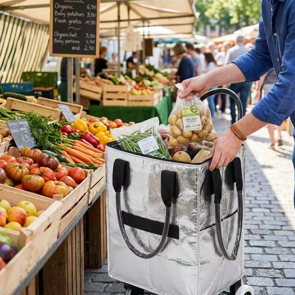 Small Capacity Rolling Grocery Tote Bag, Foldable Shopping Cart on Wheels, Waterproof Collapsible Hand Truck for Supermarket