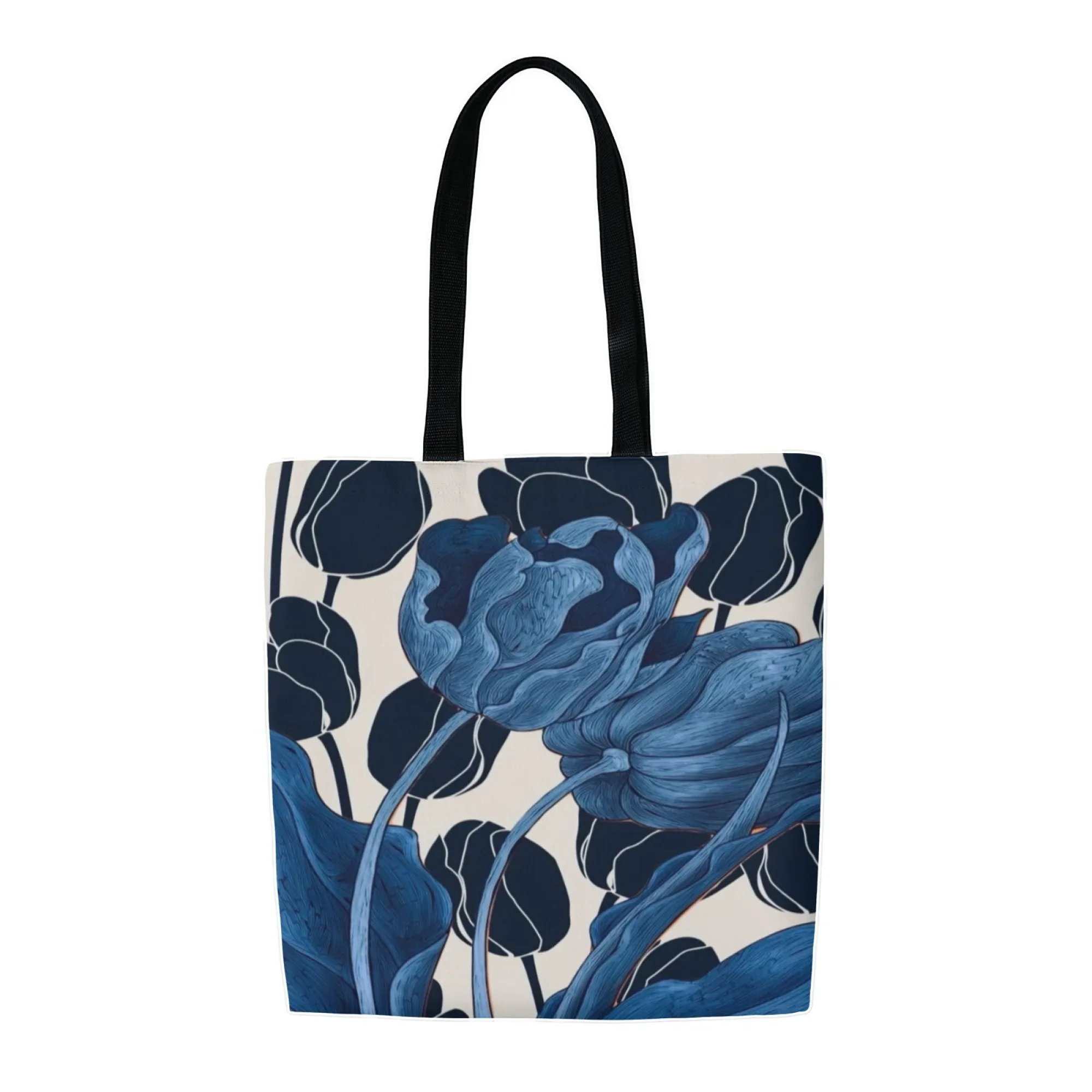 Sac fourre-tout élégant en toile d'art tulipe bleue pour femmes, sac à bandoulière artistique à fleurs, grande capacité, écologique, réutilisable, idéal pour les voyages artistiques