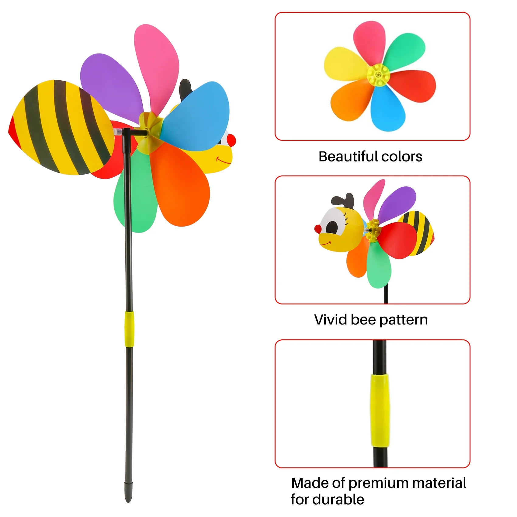 AA94-6Pcs Bee Wind Spinners Pinwheels 3D Animal Windmills Garden Stakes Ornaments For Lawn Yard Patio Party Decor