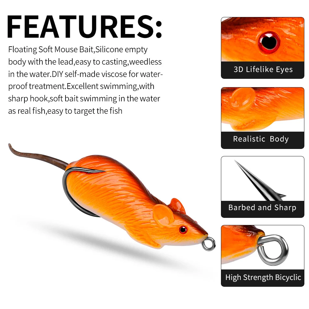 3D Eyes Soft Mouse Bait Bells Sound 5.5/6cm 10.5/11.5g Fishing Lure Frog Silicon Artificial Set Sea Swim Bait Fishing Tackle