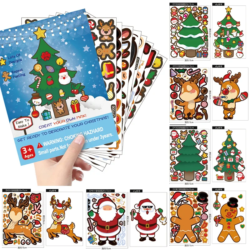 Children's Cartoon Christmas DIY Sticker Santa Claus Snowman Elk Christmas Tree Cute Emoticons Kid Gift Diary Decoration Sticker