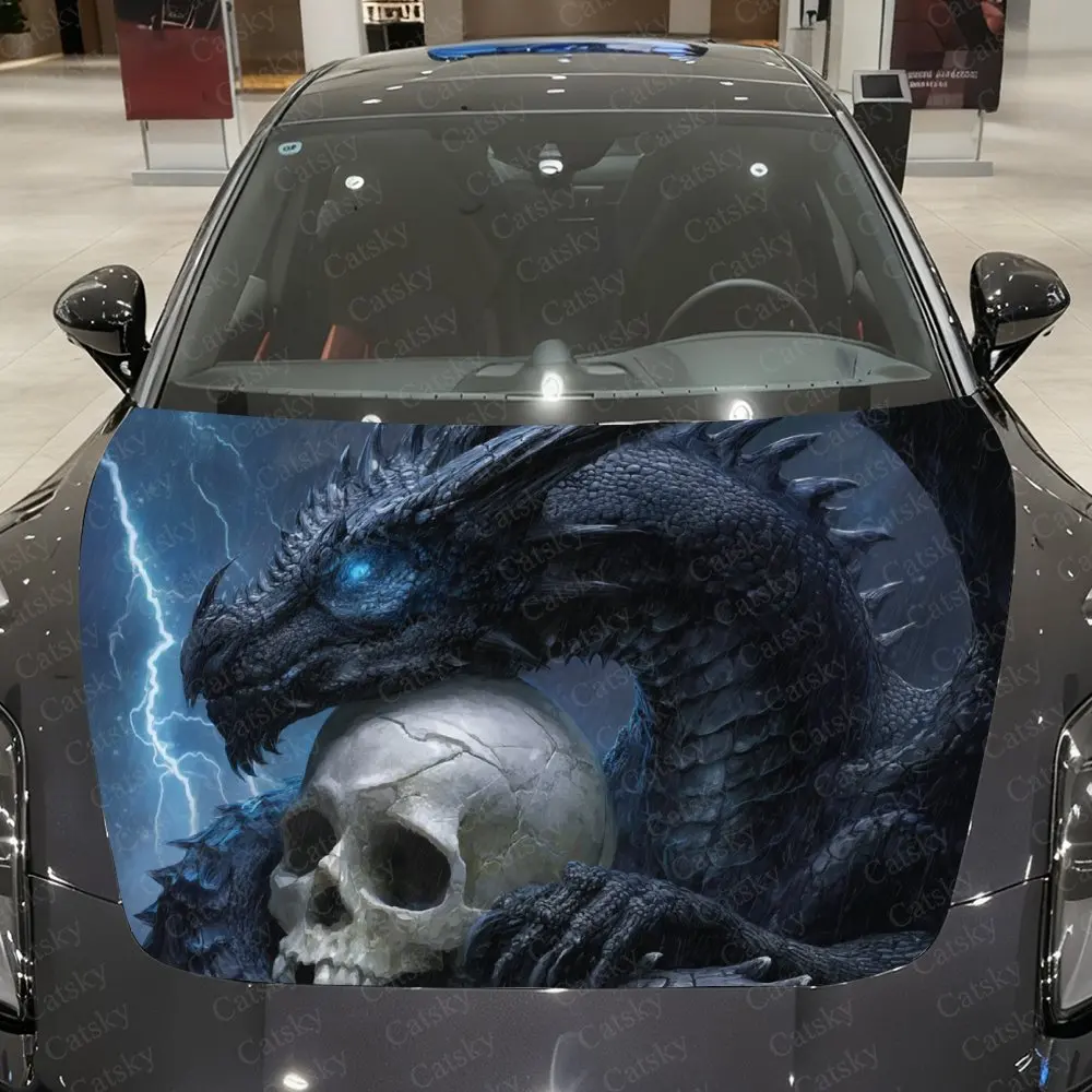 

Dark Thunder Scaled Dragon Car Vinyl Wrap, PVC Waterproof Car Hood Sticker, Self-Adhesive Scratch-Resistant Stickers