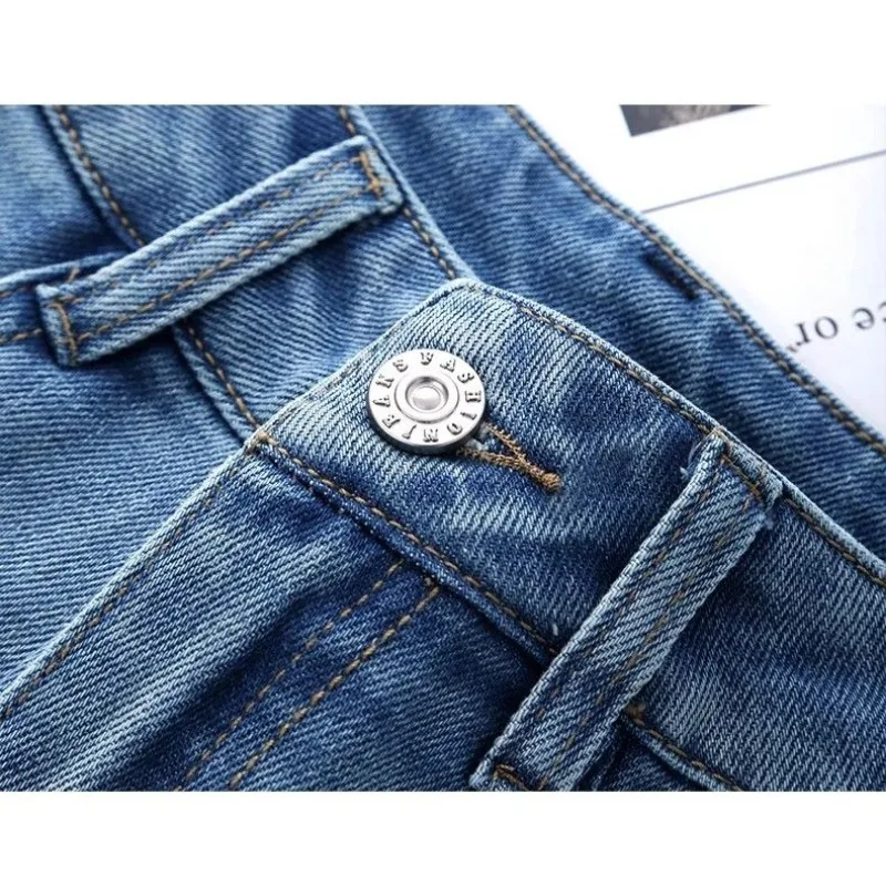 Pantalones vaqueros de pierna ancha para mujer primavera y verano 2025, nueva moda, bordados, de cintura alta, holgados, drapeados, rectos informales