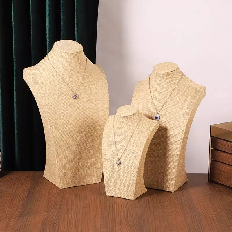 Linen Necklace Display Bust - Jewelry Bust Display Stand for Countertop Shop Window, Anti-Scratch Necklace Holder Mannequin